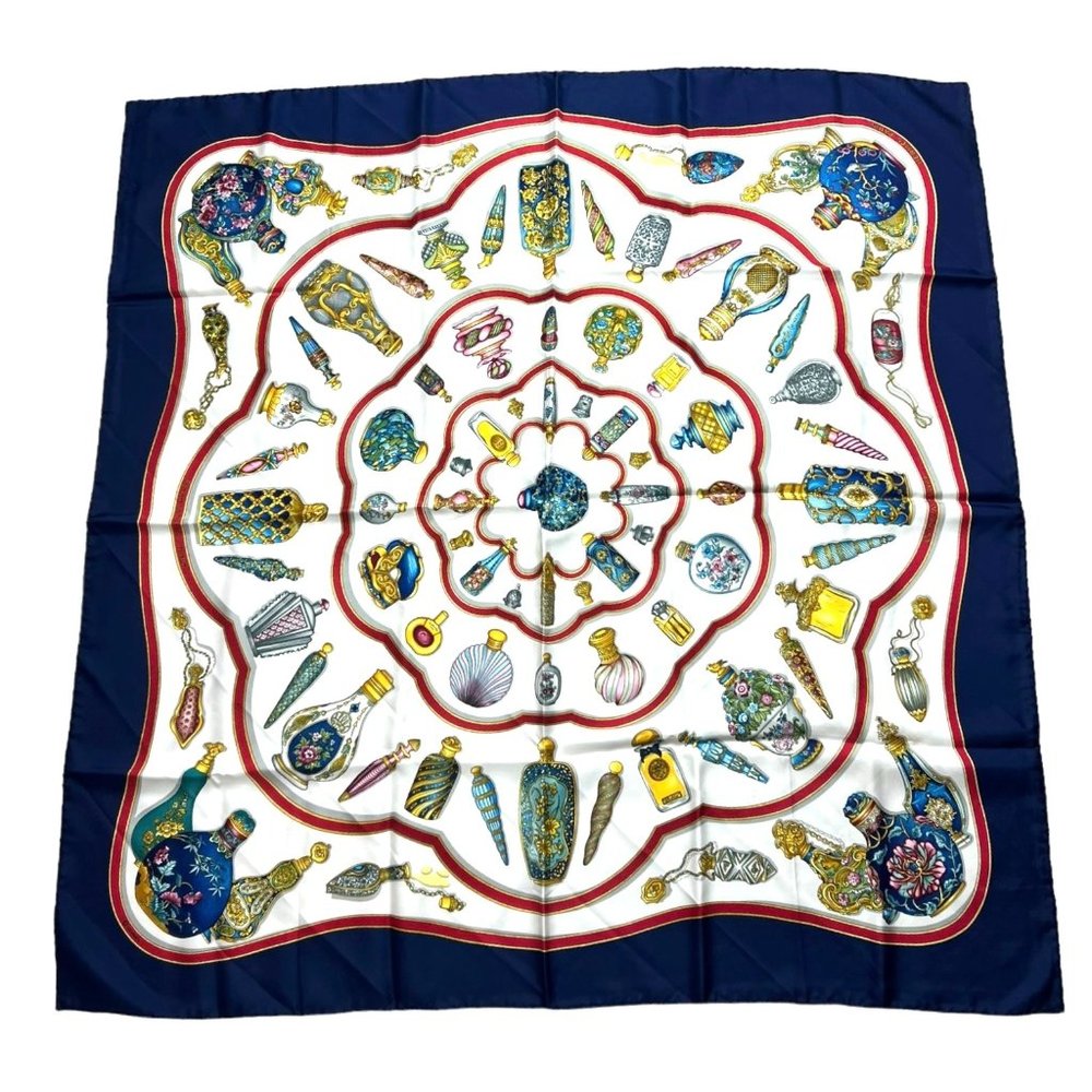 HERMES “Qu’importe Le Flacon Carre” 35”x35”/90 Multicolor Silk 100% Scarf #1344